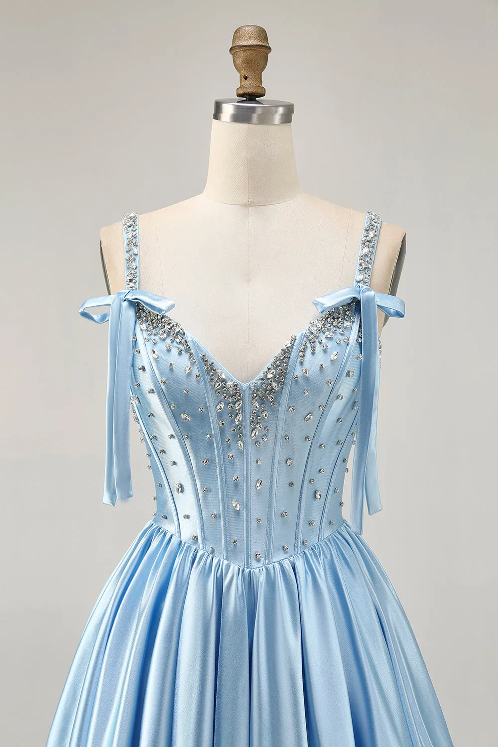 Satin Blue Beaded Corset A Line Homecoming Dress with Bows sold by Zapaka product image thumbnail 4