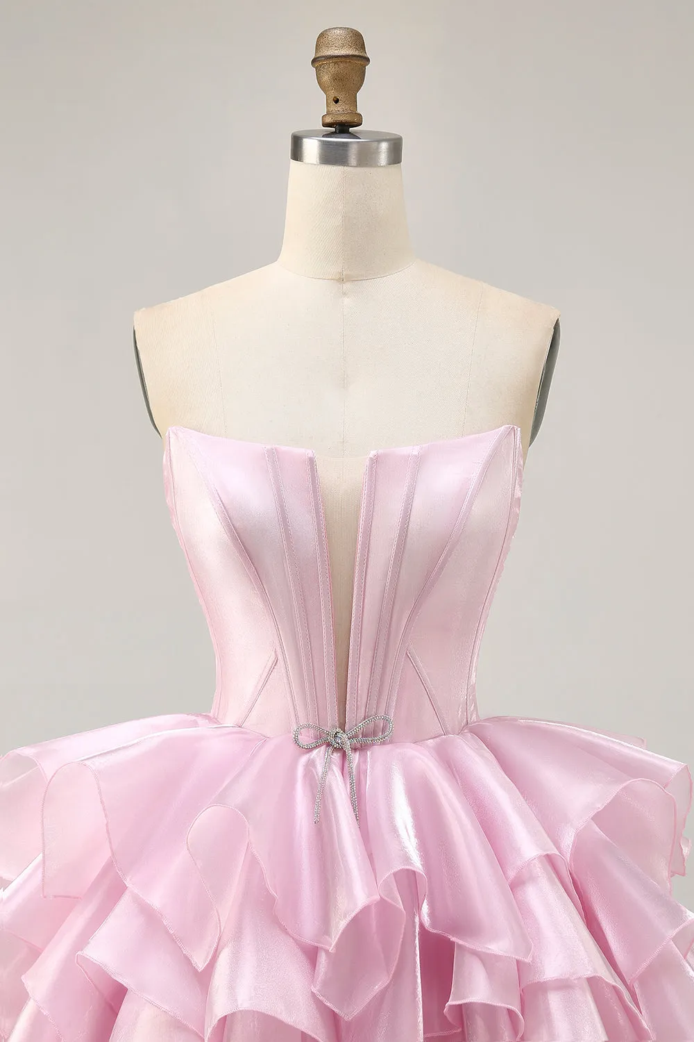 Strapless Corset Tiered A Line Pink Homecoming Dress with Lace Up Back sold by Zapaka product image thumbnail 4