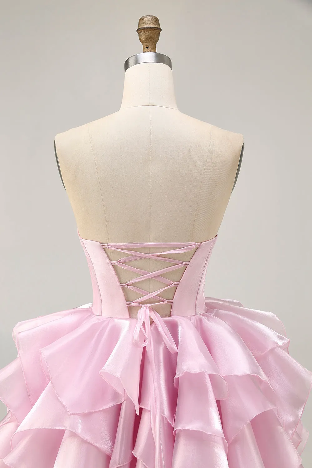Strapless Corset Tiered A Line Pink Homecoming Dress with Lace Up Back sold by Zapaka product image thumbnail 5