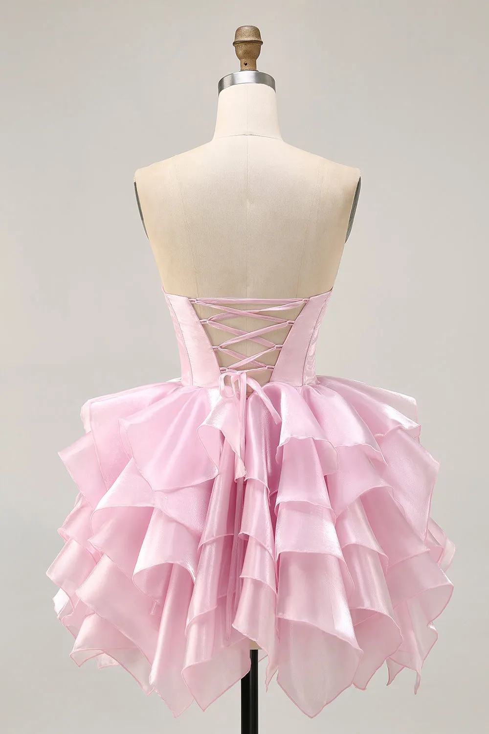 Strapless Corset Tiered A Line Pink Homecoming Dress with Lace Up Back sold by Zapaka product image thumbnail 2