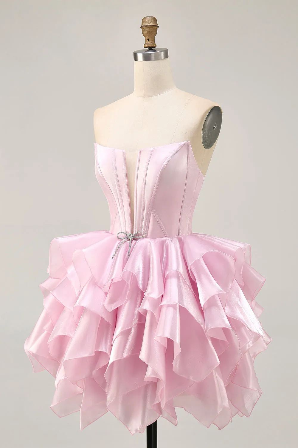 Strapless Corset Tiered A Line Pink Homecoming Dress with Lace Up Back sold by Zapaka product image thumbnail 3
