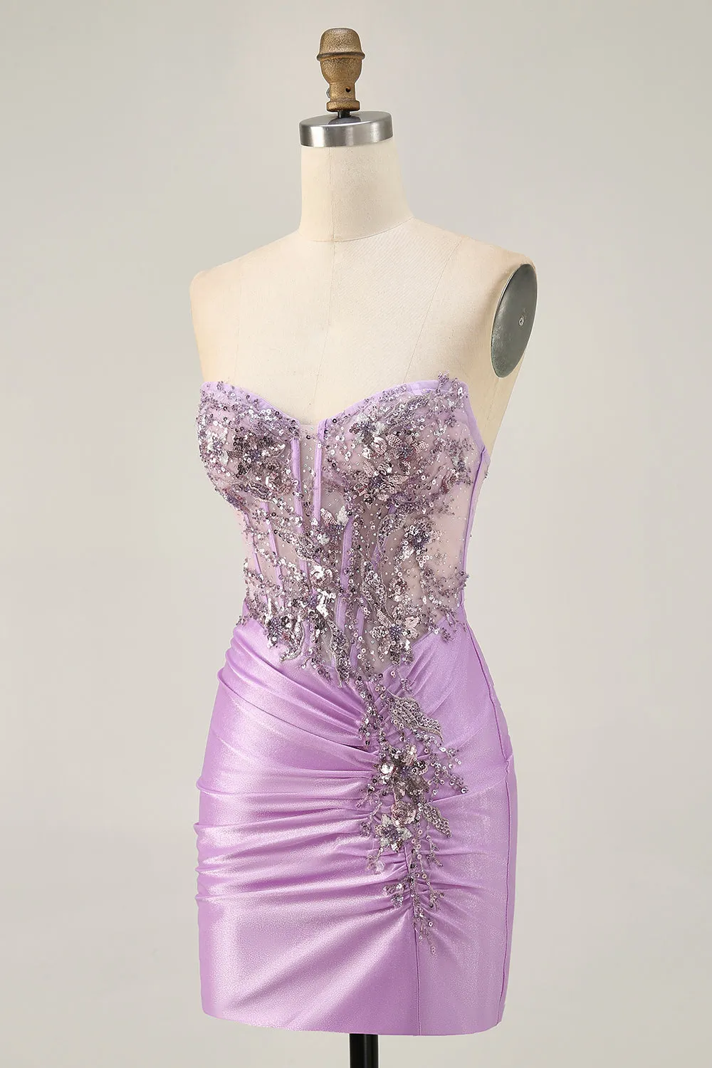 Sparkly Lilac Bodycon Strapless Short Homecoming Dress with Lace Up Back sold by Zapaka product image thumbnail 3