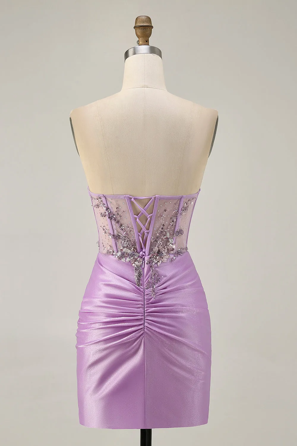 Sparkly Lilac Bodycon Strapless Short Homecoming Dress with Lace Up Back sold by Zapaka product image thumbnail 2