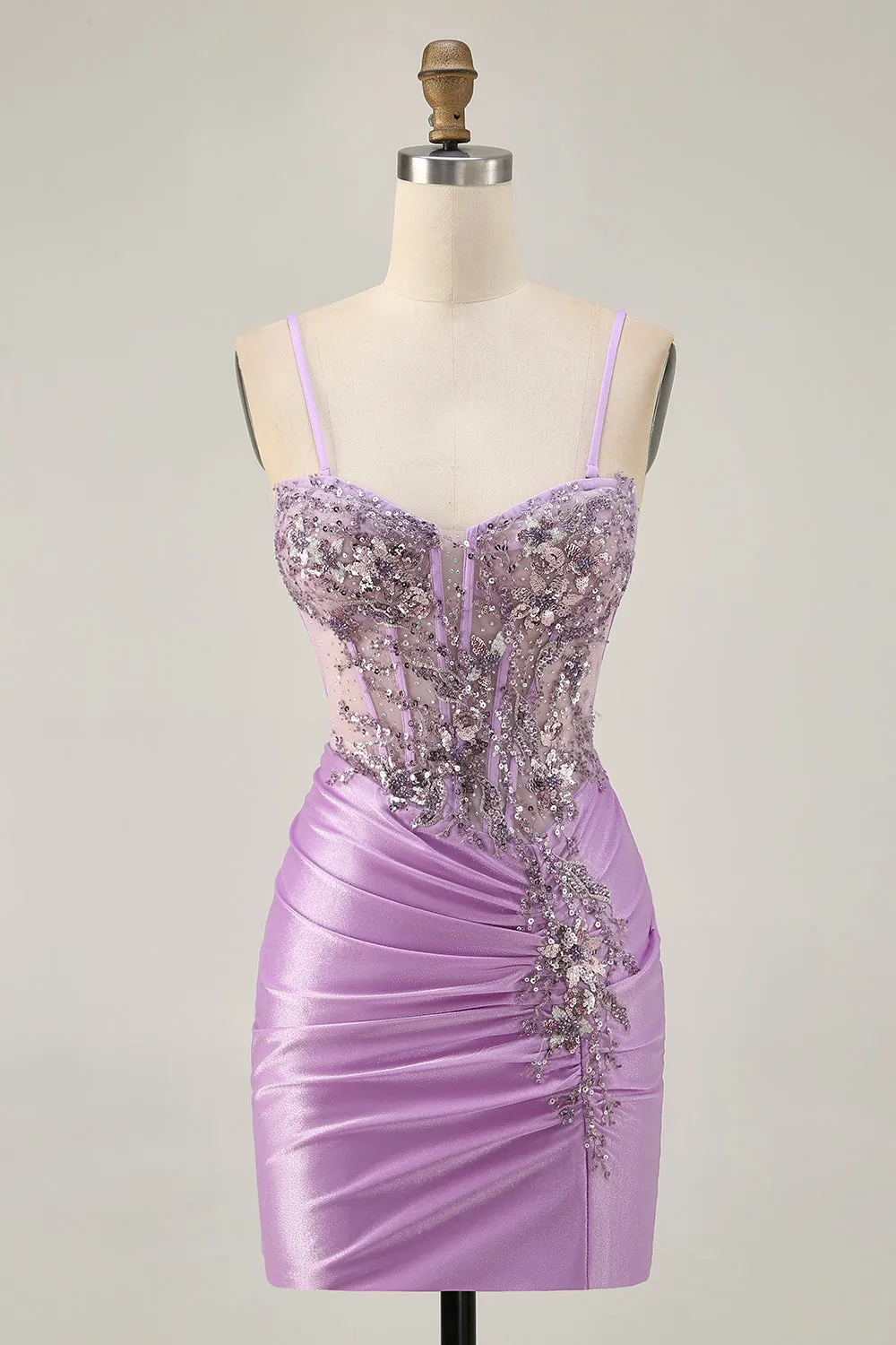 Sparkly Lilac Bodycon Strapless Short Homecoming Dress with Lace Up Back sold by Zapaka product image thumbnail 4