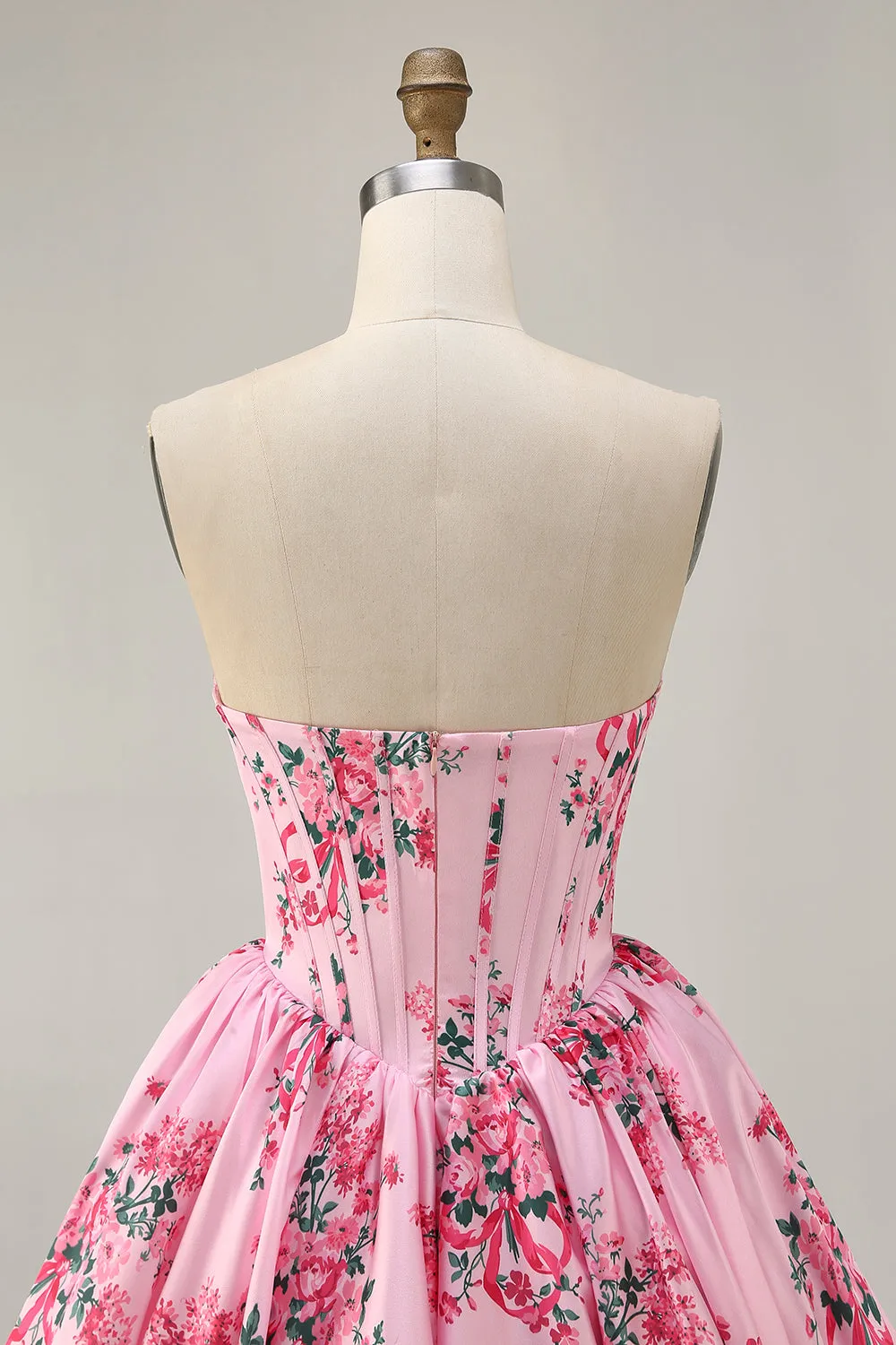 Pink Flower A-Line Strapless Printed Homecoming Dress with Beading sold by Zapaka product image thumbnail 5