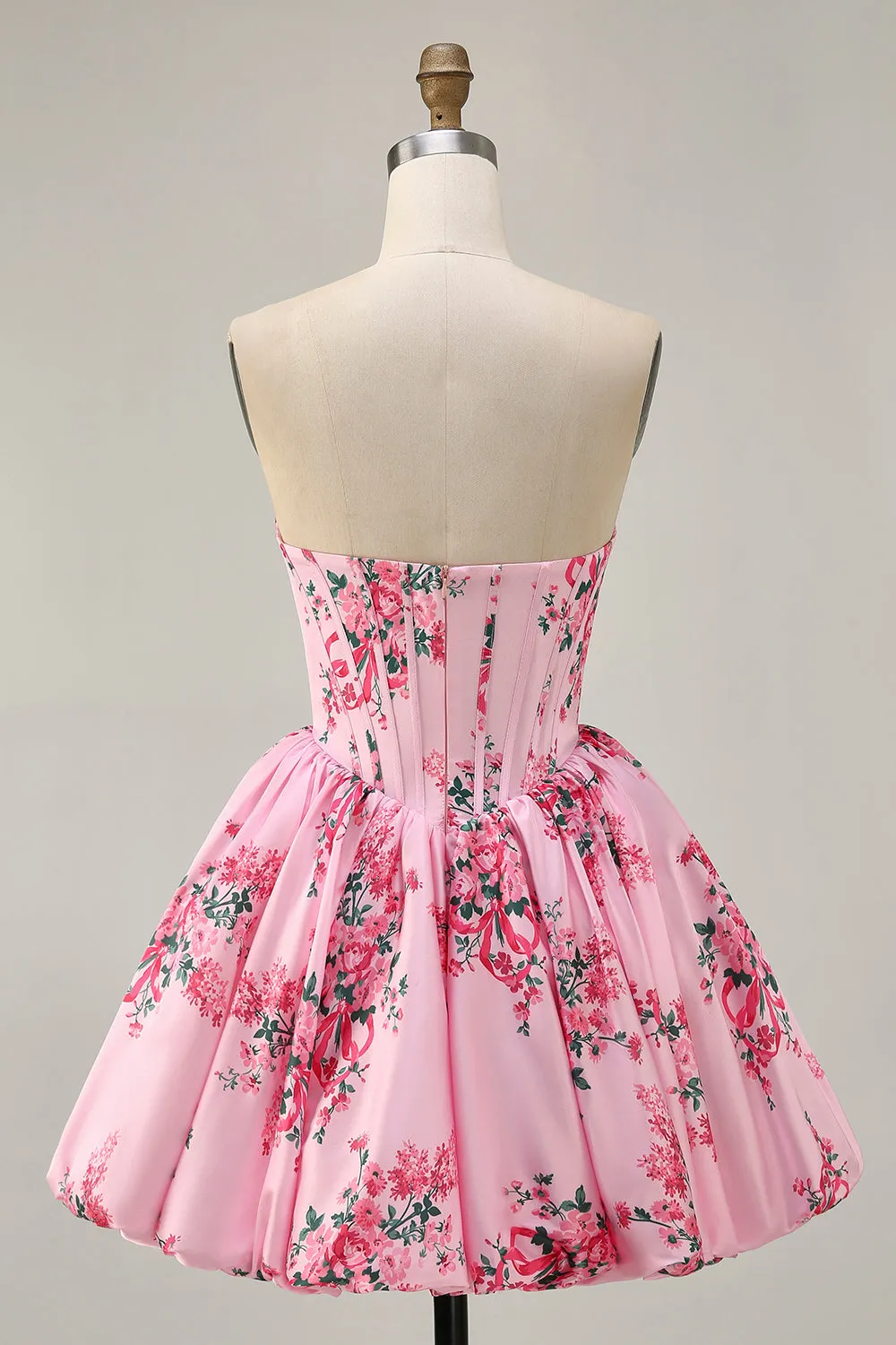 Pink Flower A-Line Strapless Printed Homecoming Dress with Beading sold by Zapaka product image thumbnail 2