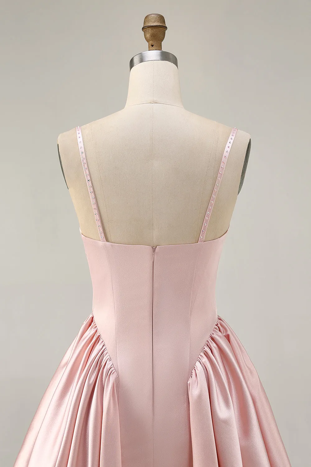 Blush Cowl Neck A-Line Spaghetti Straps Beaded Satin Homecoming Dress sold by Zapaka product image thumbnail 5