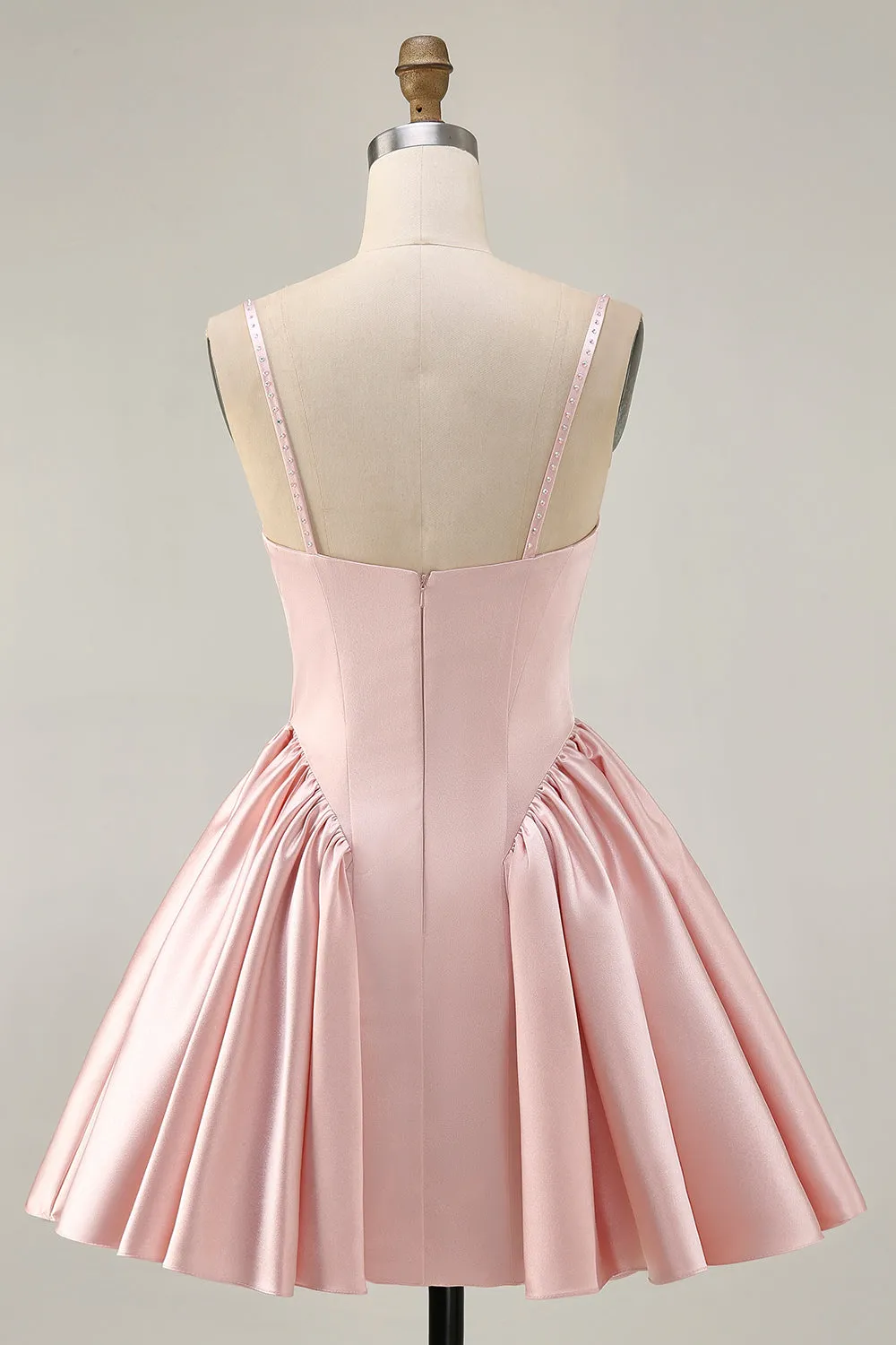 Blush Cowl Neck A-Line Spaghetti Straps Beaded Satin Homecoming Dress sold by Zapaka product image thumbnail 2