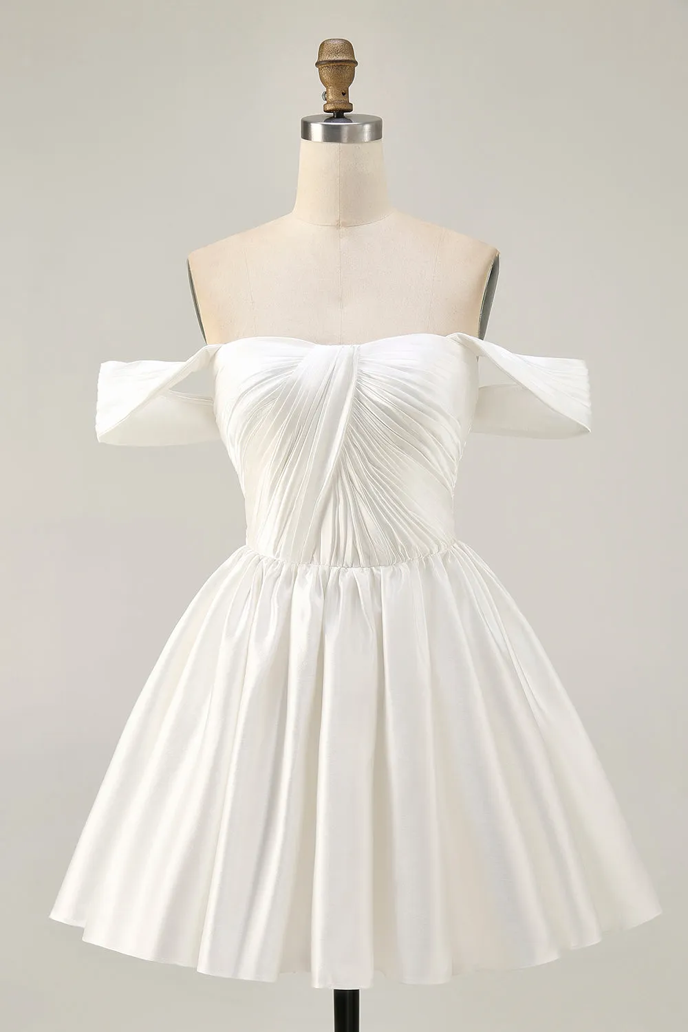 Ruched Off The Shoulder White Short Homecoming Dress sold by Zapaka