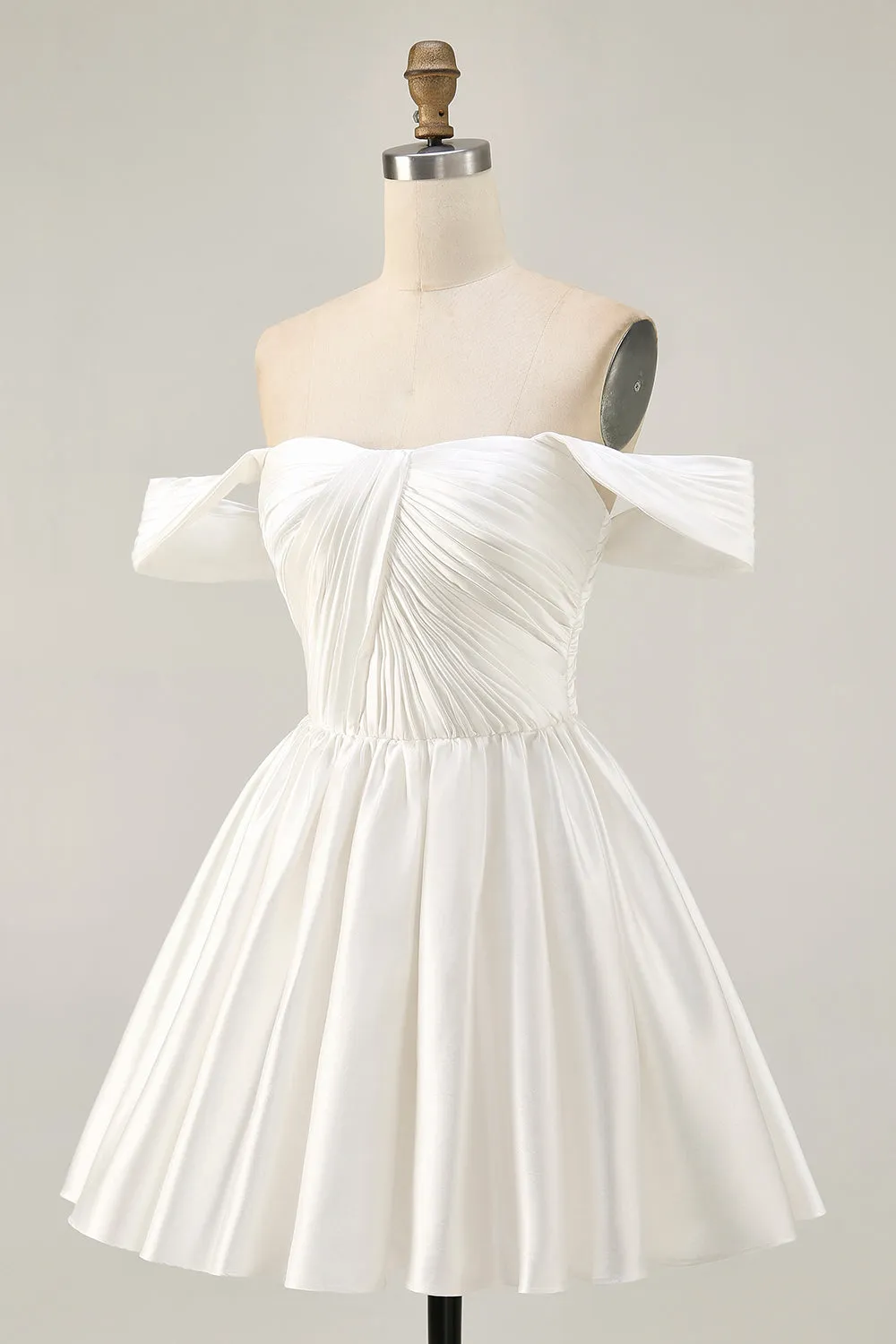 Ruched Off The Shoulder White Short Homecoming Dress sold by Zapaka product image thumbnail 3