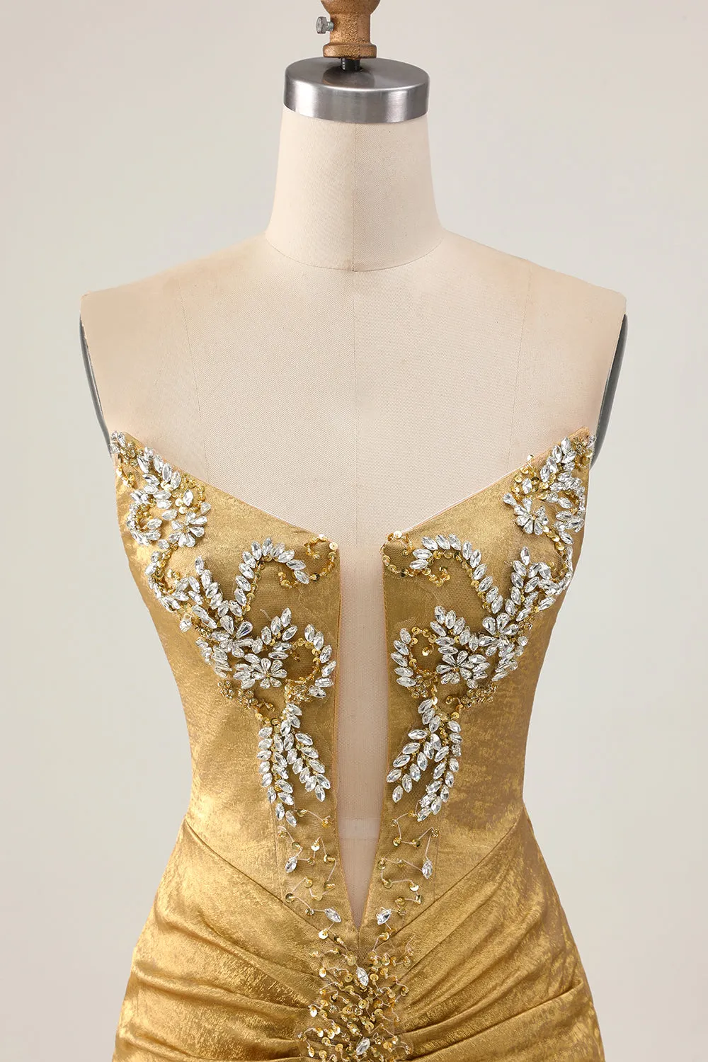 Golden Strapless Beaded Short Bodycon Homecoming Dress sold by Zapaka product image thumbnail 4