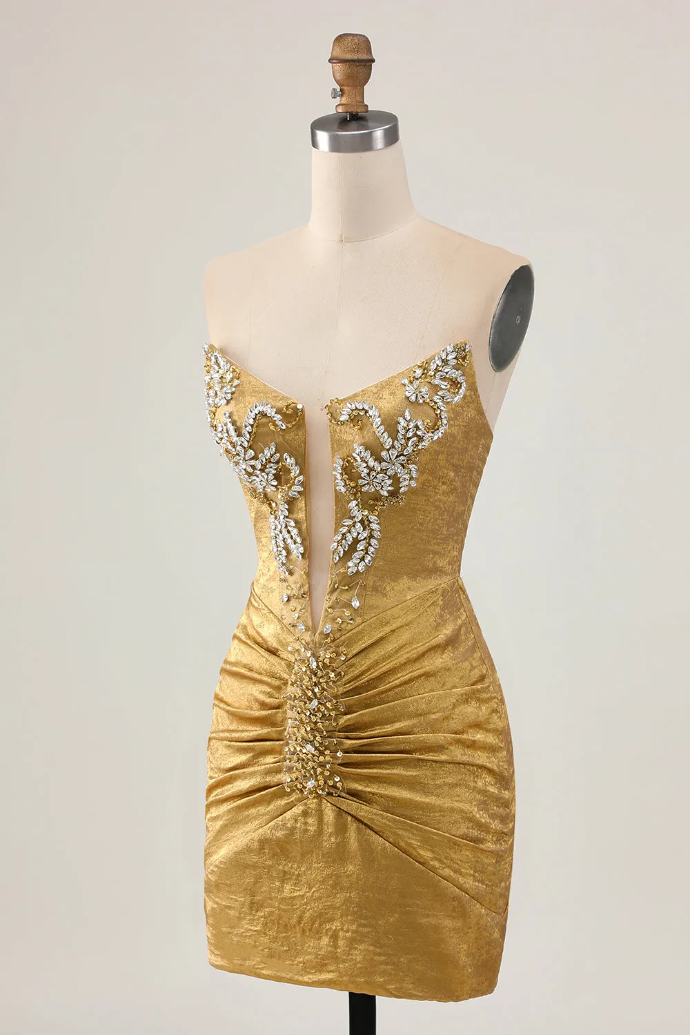 Golden Strapless Beaded Short Bodycon Homecoming Dress sold by Zapaka product image thumbnail 3