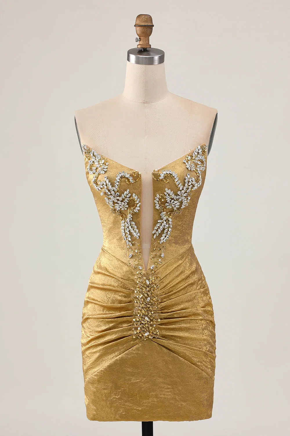 Golden Strapless Beaded Short Bodycon Homecoming Dress sold by Zapaka