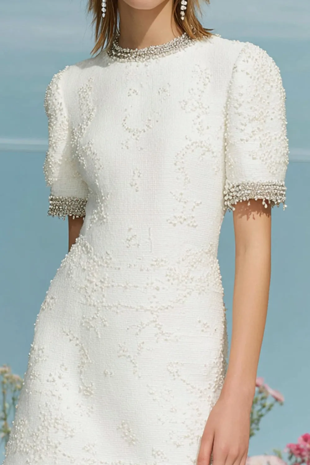 Tweed A Line Round Neck Short White Homecoming Dress sold by Zapaka product image thumbnail 2