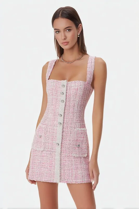Pink Fitted Bodycon Square Neck Short Homecoming Dress with Bodycon sold by Zapaka