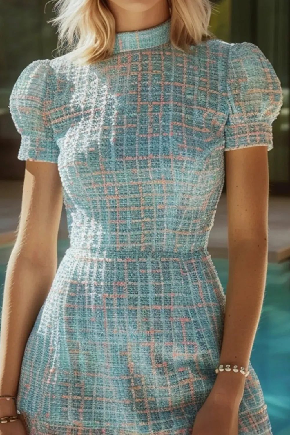 Tweed A Line High Neck Short Blue Homecoming Dress sold by Zapaka product image thumbnail 2