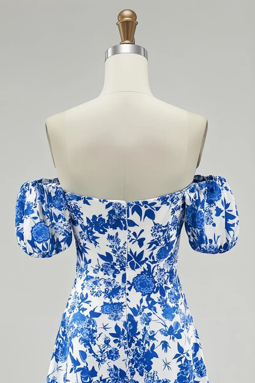 Off The Shoulder Floral A Line Blue Printed Homecoming Dress sold by Zapaka product image thumbnail 4