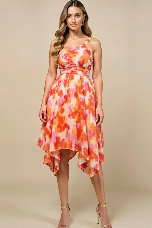 A Line Sunset Printed One Shoulder Summer Dress sold by Zapaka