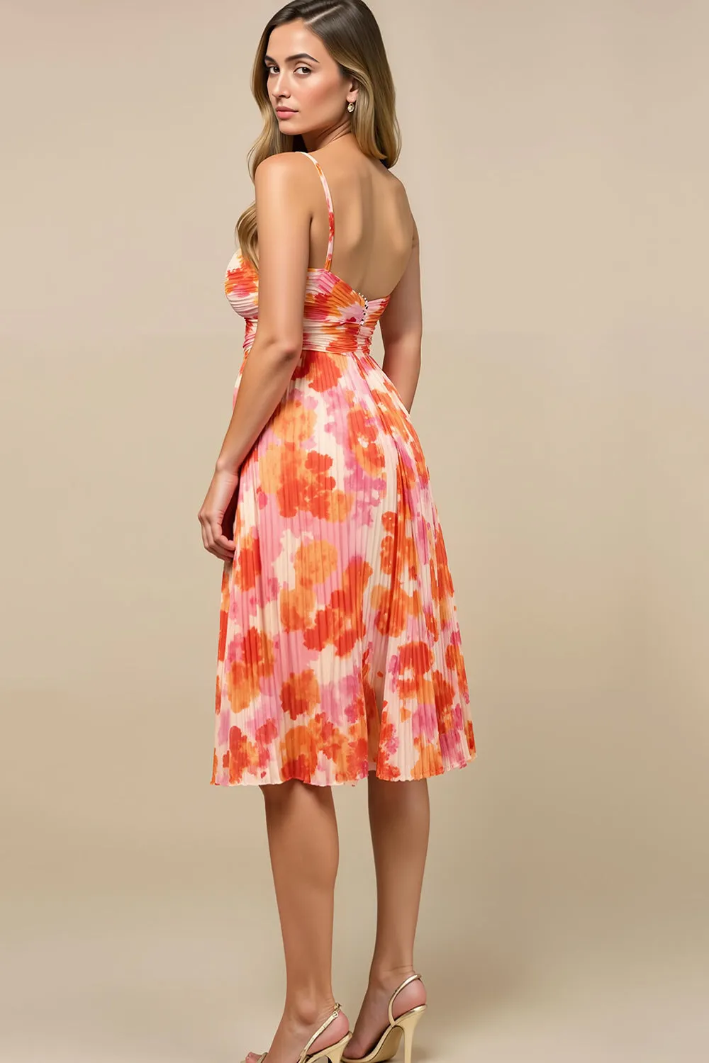 Sunset Printed A Line Midi Ruched Summer Dress sold by Zapaka product image thumbnail 2