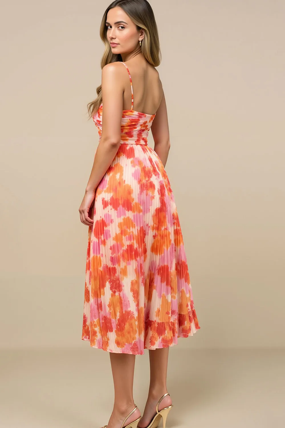 Sunset Printed A Line Spaghetti Straps Summer Dress sold by Zapaka product image thumbnail 2
