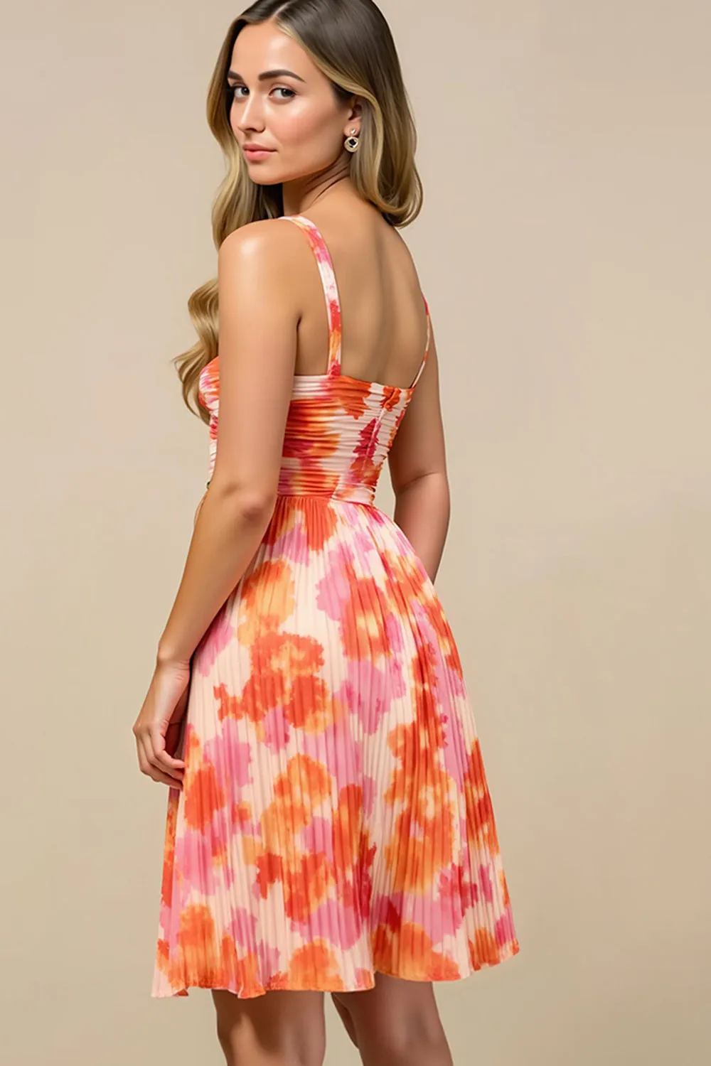 Printed Sunset A Line Spaghetti Straps Mini Summer Dress sold by Zapaka product image thumbnail 4