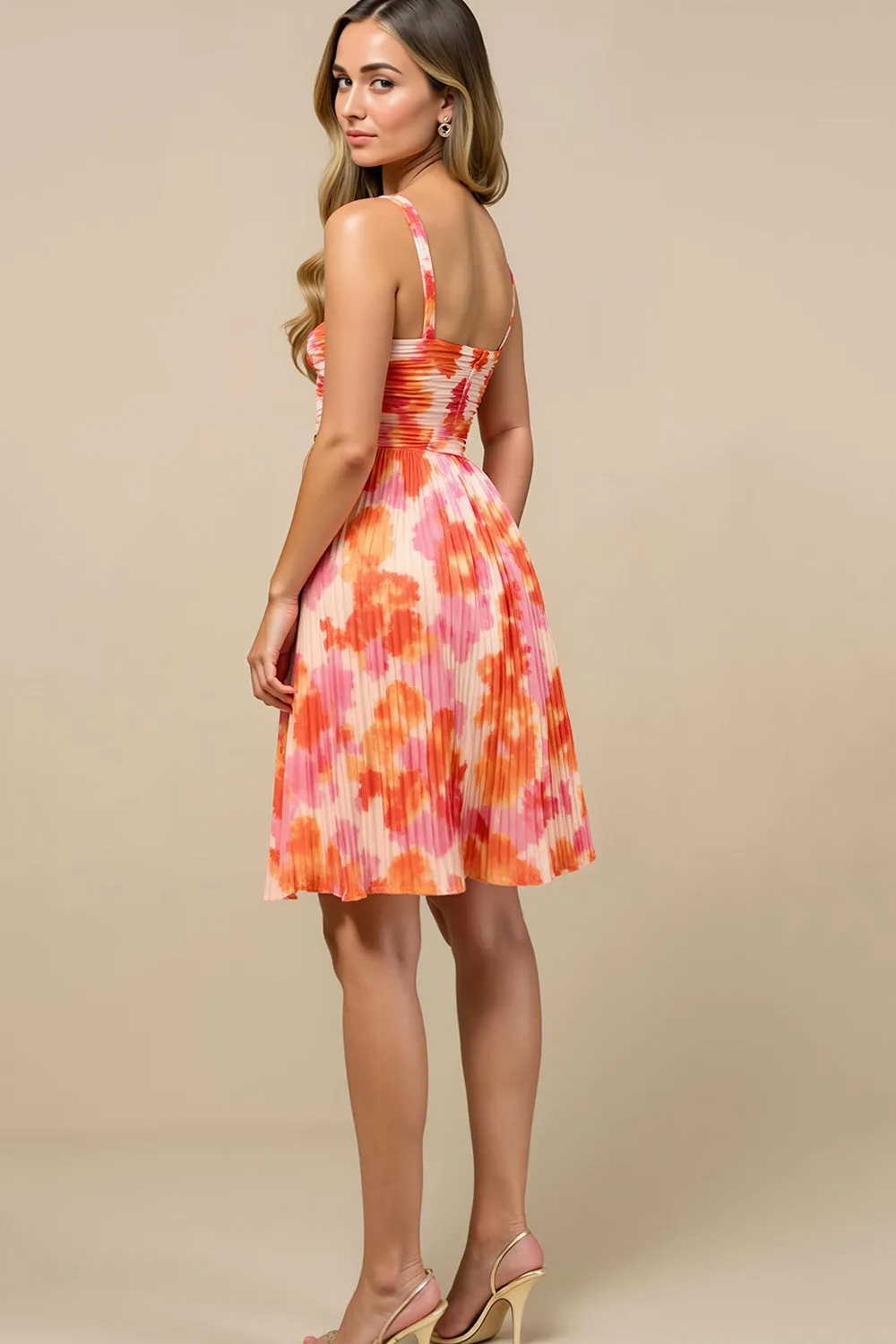Printed Sunset A Line Spaghetti Straps Mini Summer Dress sold by Zapaka product image thumbnail 2
