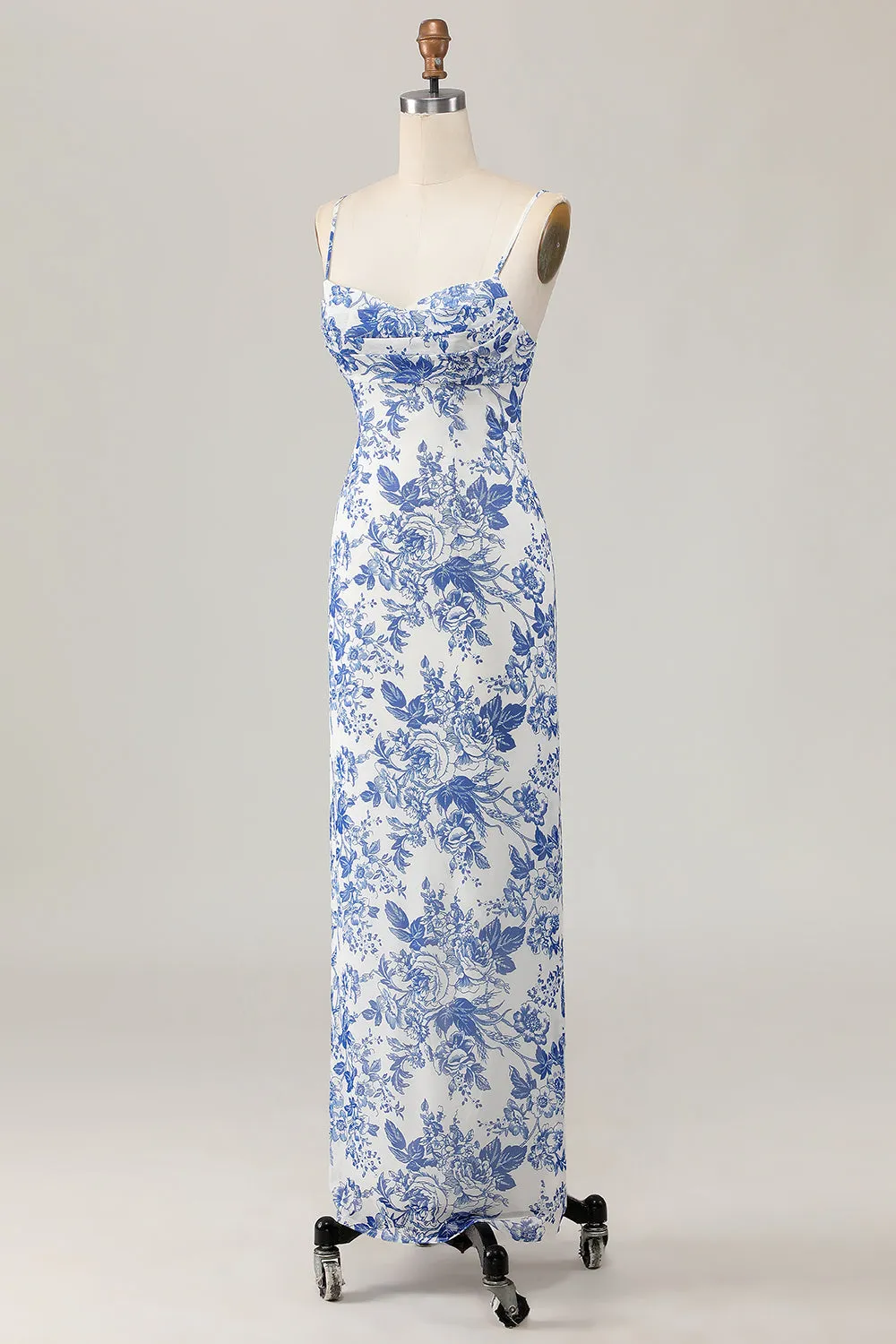 Printed Sheath White Blue Flower Long Wedding Guest Dress sold by Zapaka product image thumbnail 3