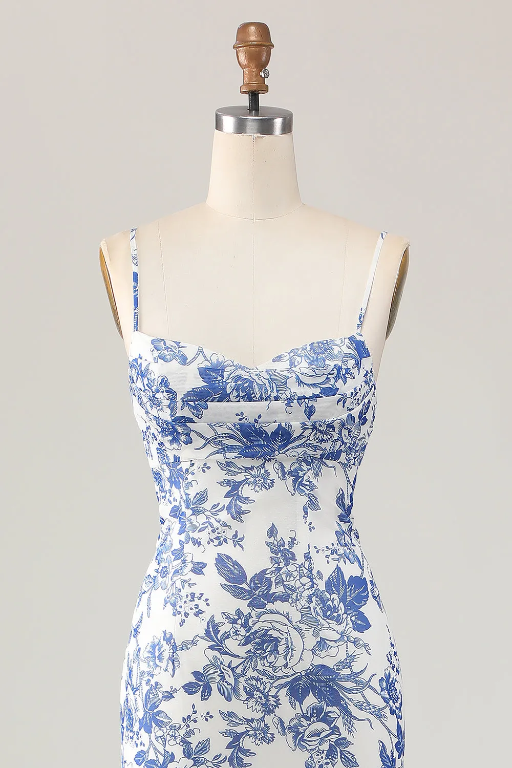 Printed Sheath White Blue Flower Long Wedding Guest Dress sold by Zapaka product image thumbnail 4
