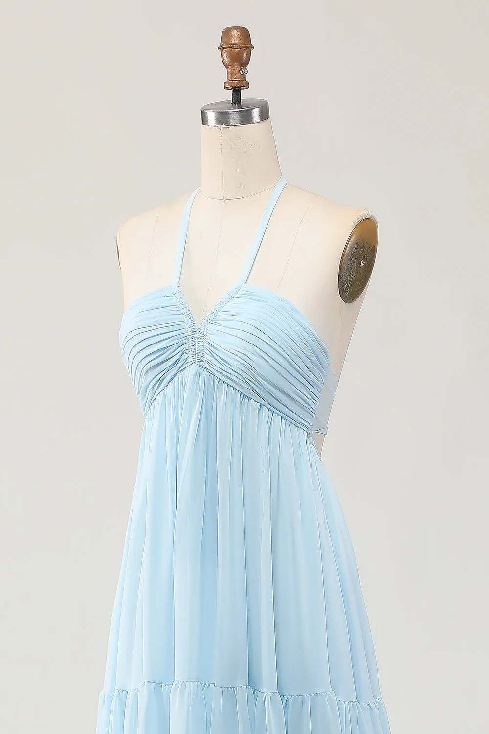 Sky Blue Halter A Line Long Wedding Guest Dress sold by Zapaka product image thumbnail 5
