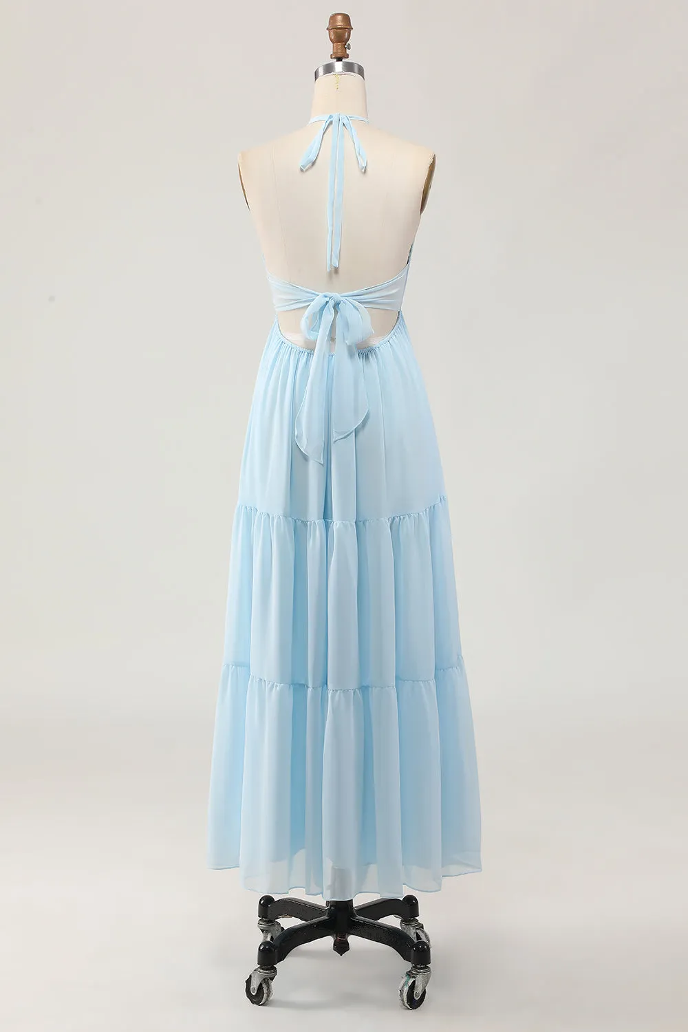 Sky Blue Halter A Line Long Wedding Guest Dress sold by Zapaka product image thumbnail 2