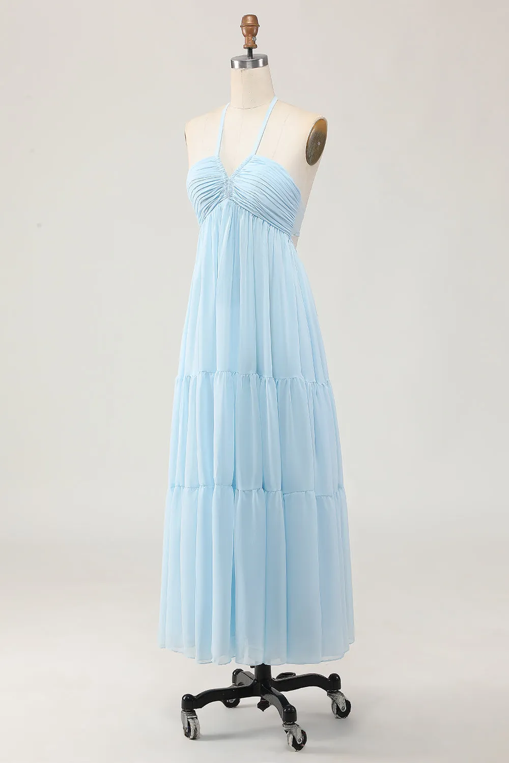 Sky Blue Halter A Line Long Wedding Guest Dress sold by Zapaka product image thumbnail 3