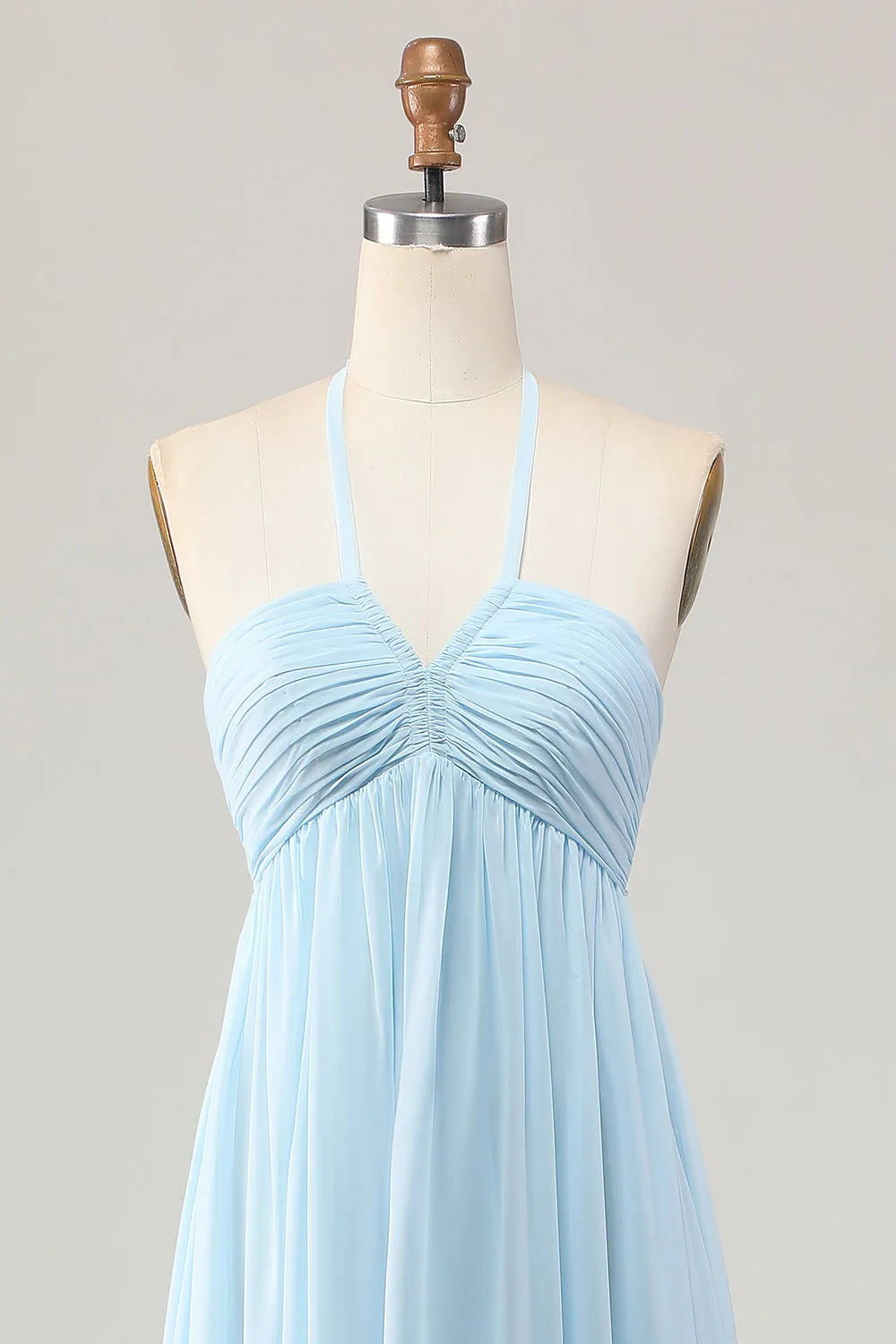 Sky Blue Halter A Line Long Wedding Guest Dress sold by Zapaka product image thumbnail 4