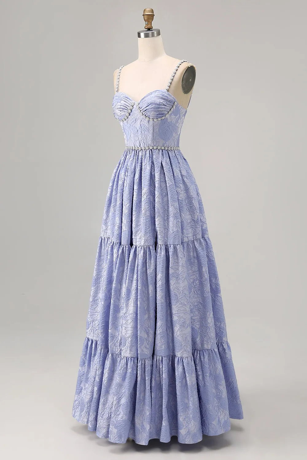 Blue Flower A-Line Beaded Wedding Guest Dress with Slit sold by Zapaka product image thumbnail 3