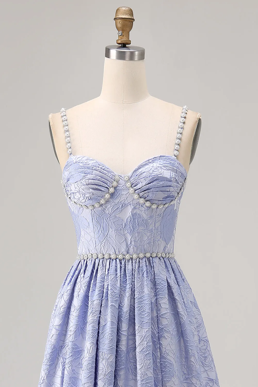 Blue Flower A-Line Beaded Wedding Guest Dress with Slit sold by Zapaka product image thumbnail 4