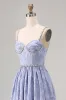 Blue Flower A-Line Beaded Wedding Guest Dress with Slit sold by Zapaka