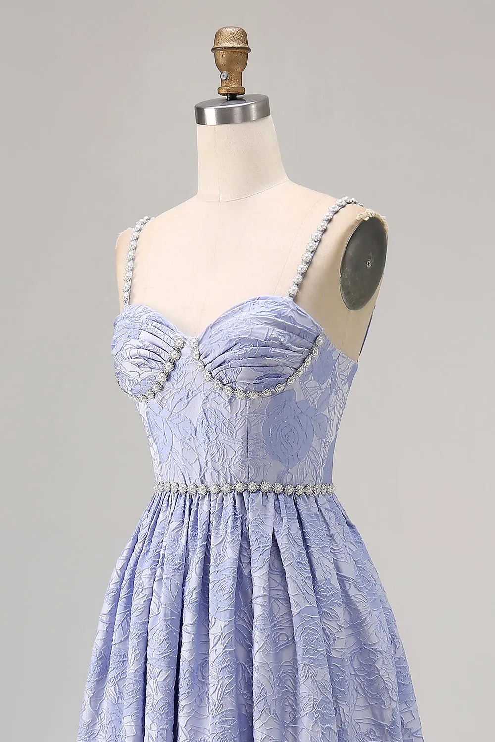 Blue Flower A-Line Beaded Wedding Guest Dress with Slit sold by Zapaka product image thumbnail 5