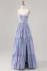 Blue Flower A-Line Beaded Wedding Guest Dress with Slit sold by Zapaka