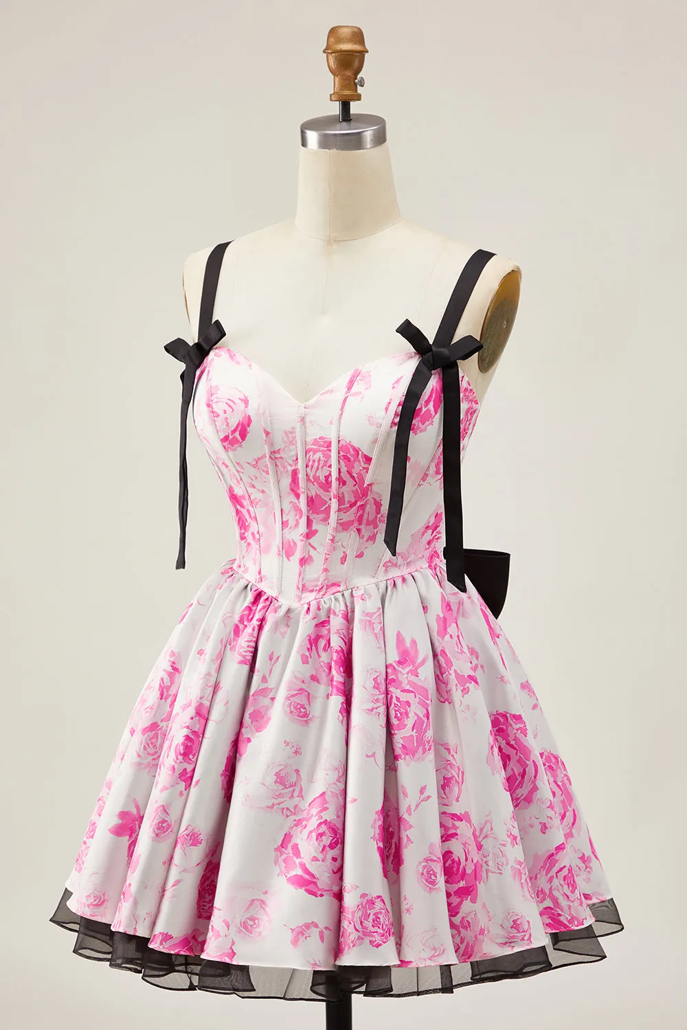 Fuchsia A Line Spaghetti Straps Corset Floral Short Homecoming Dress sold by Zapaka product image thumbnail 3
