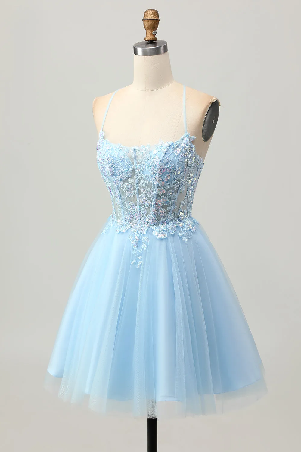 A Line Light Blue Short Appliqued Corset Homecoming Dress sold by Zapaka product image thumbnail 3