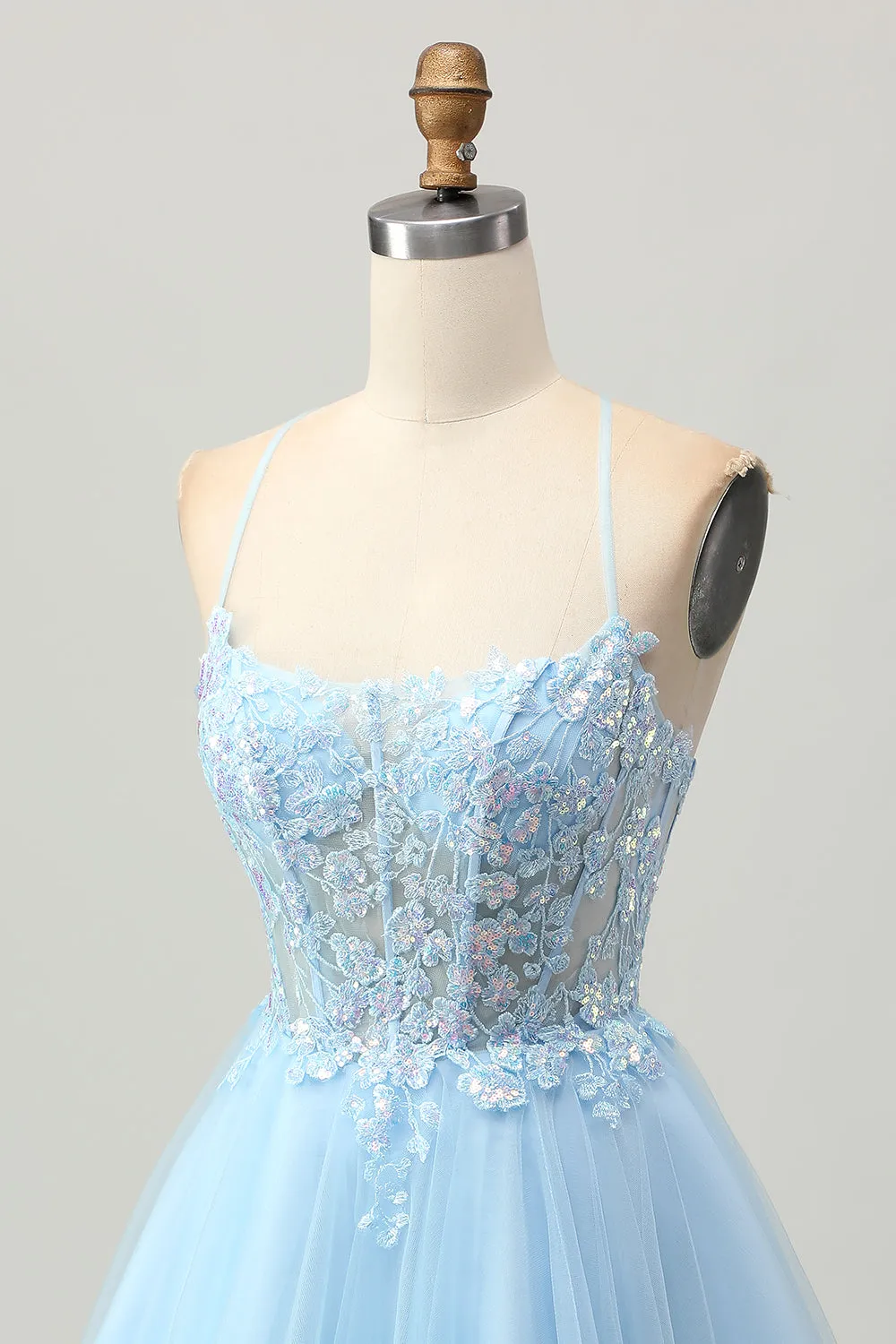 A Line Light Blue Short Appliqued Corset Homecoming Dress sold by Zapaka product image thumbnail 5