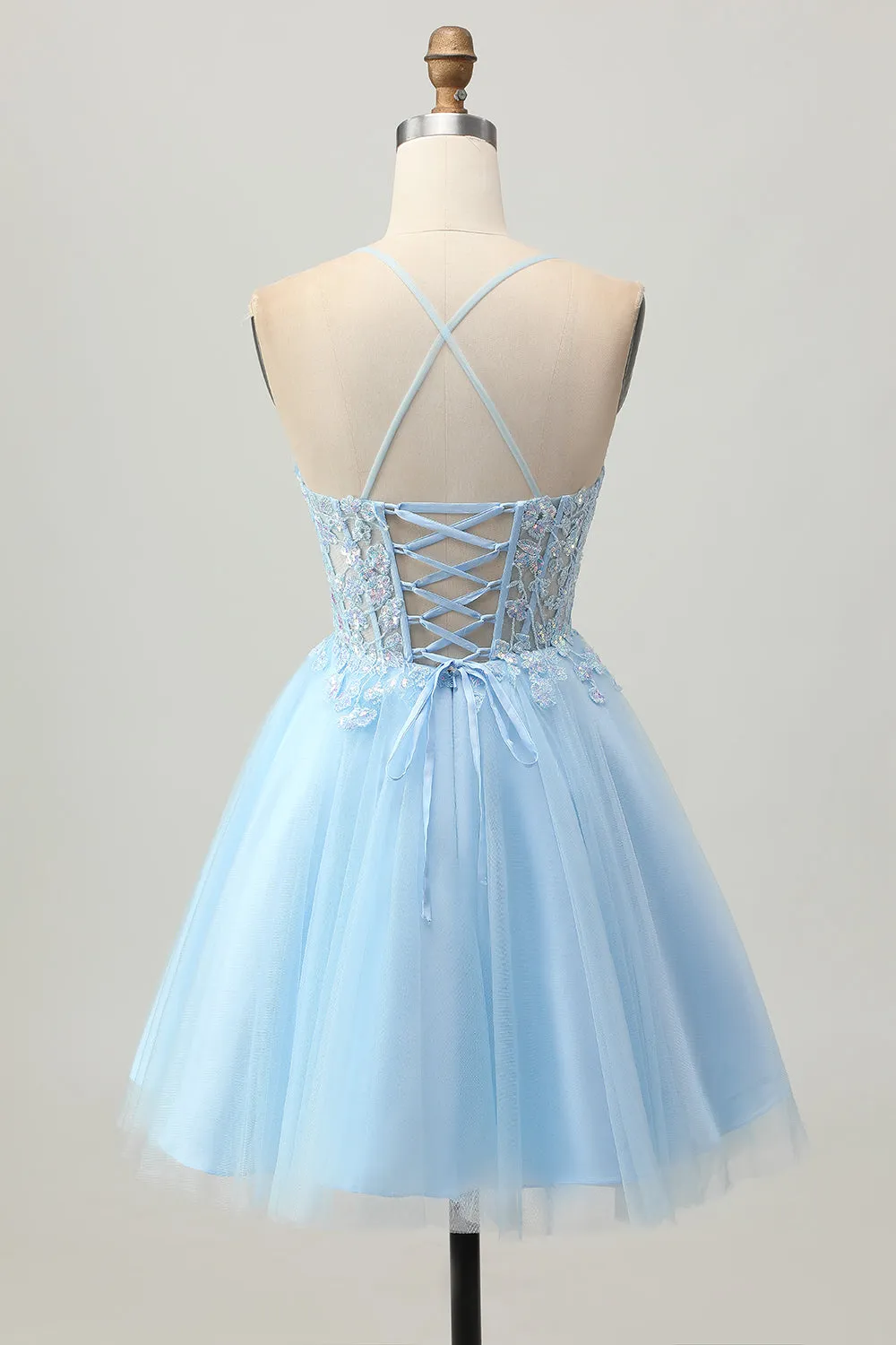 A Line Light Blue Short Appliqued Corset Homecoming Dress sold by Zapaka product image thumbnail 2
