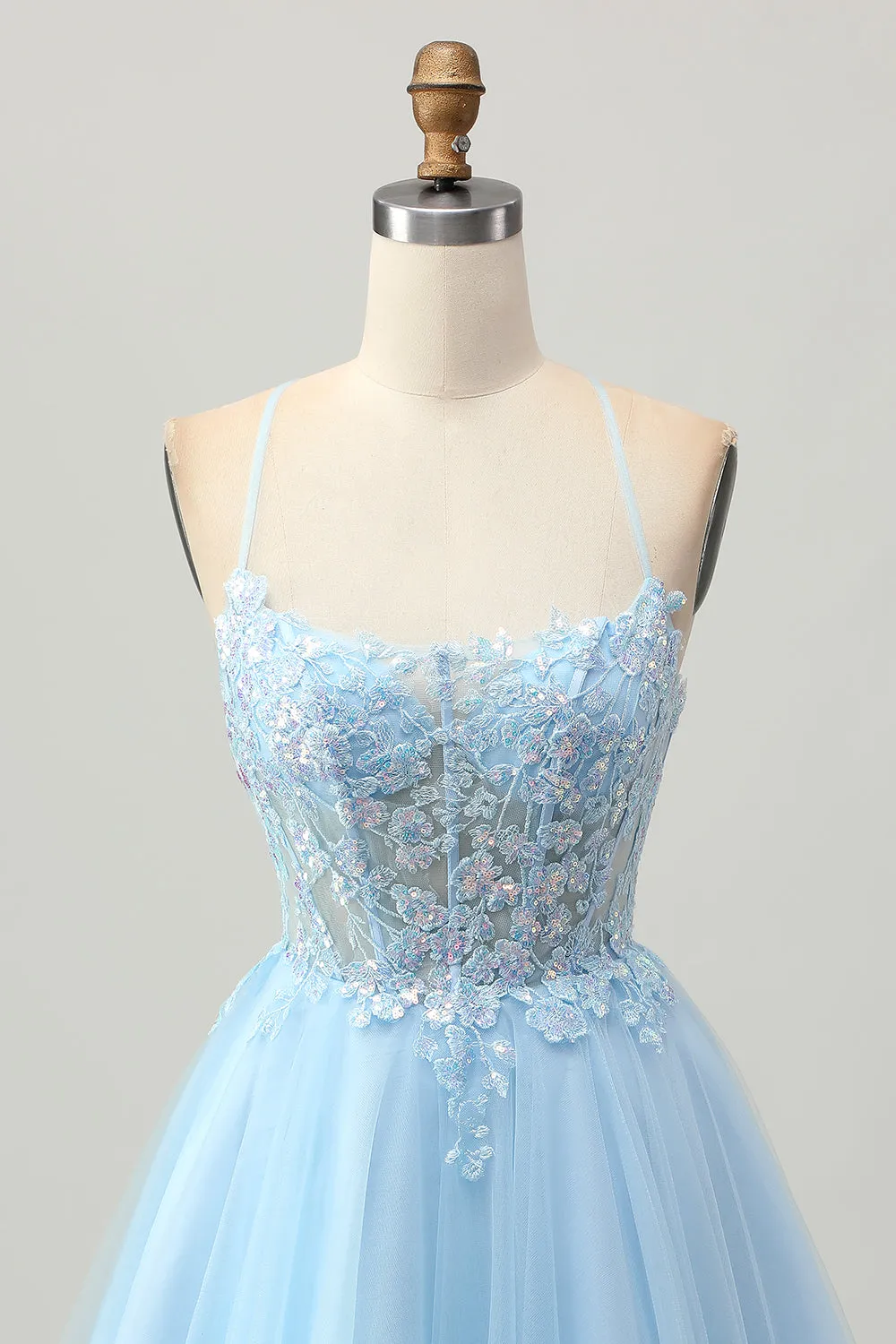 A Line Light Blue Short Appliqued Corset Homecoming Dress sold by Zapaka product image thumbnail 4
