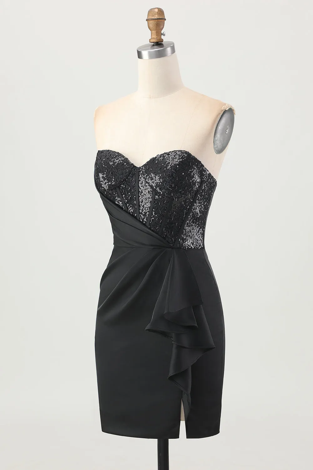 Black Strapless Corset Bodycon Beaded Homecoming Dress with Slit sold by Zapaka product image thumbnail 3