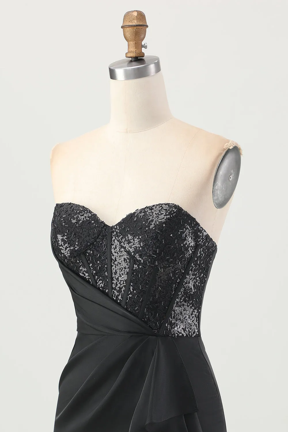 Black Strapless Corset Bodycon Beaded Homecoming Dress with Slit sold by Zapaka product image thumbnail 5