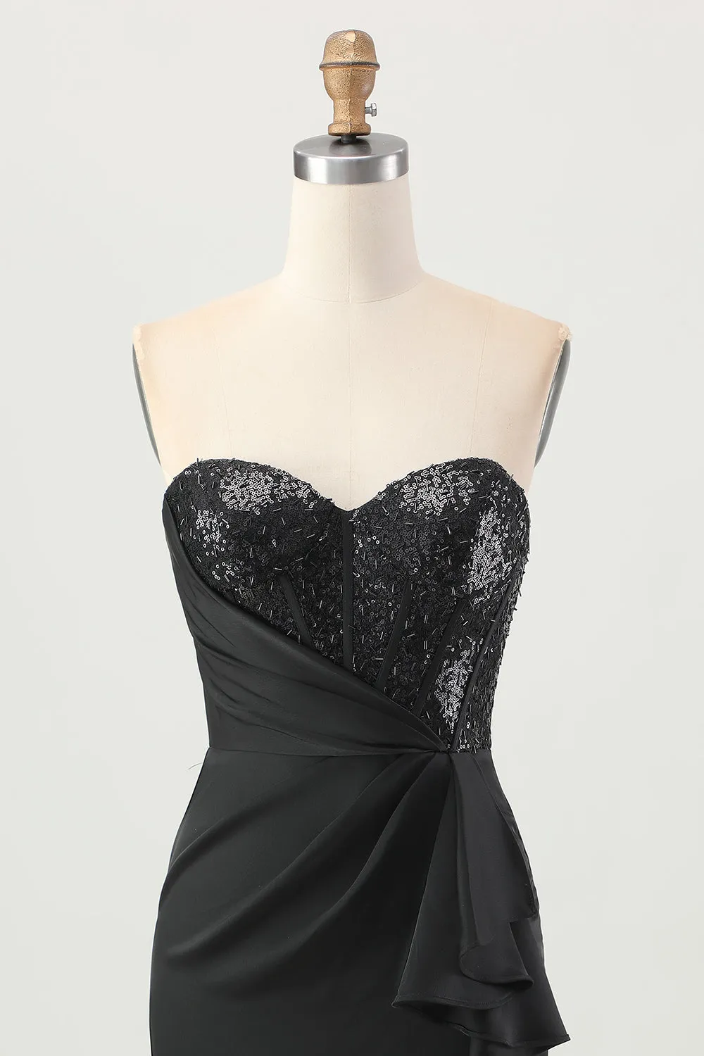Black Strapless Corset Bodycon Beaded Homecoming Dress with Slit sold by Zapaka product image thumbnail 4