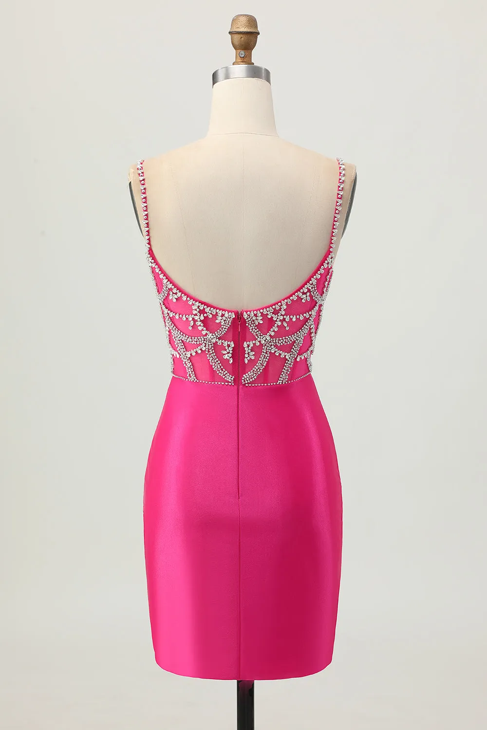 Fuchsia Bodycon Spaghetti Straps Satin Homecoming Dress with Slit sold by Zapaka product image thumbnail 2