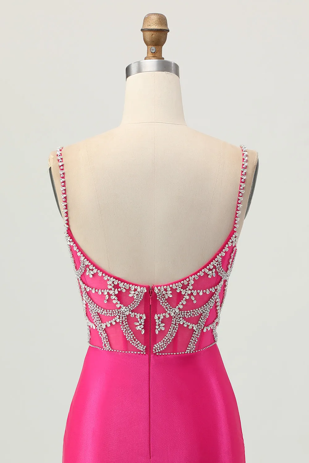 Fuchsia Bodycon Spaghetti Straps Satin Homecoming Dress with Slit sold by Zapaka product image thumbnail 5