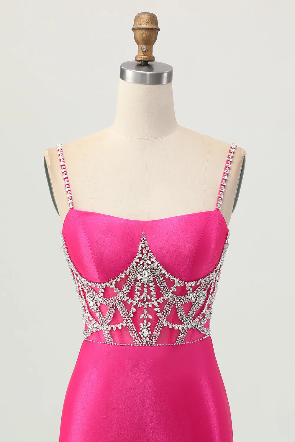 Fuchsia Bodycon Spaghetti Straps Satin Homecoming Dress with Slit sold by Zapaka product image thumbnail 4