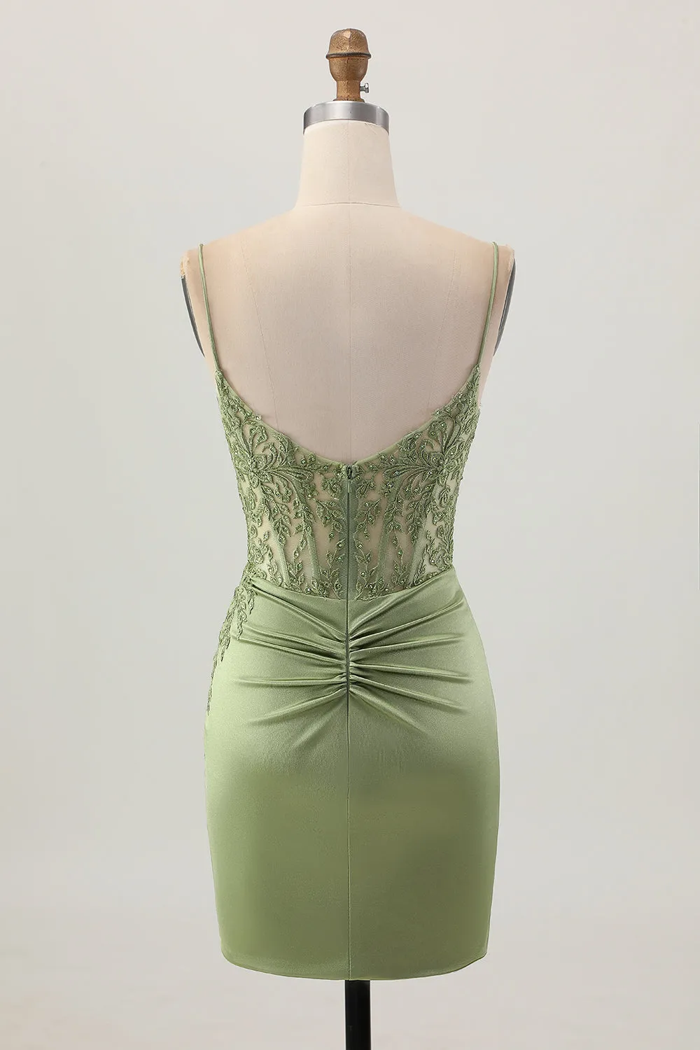 Sage Green Corset Tight Short Satin Homecoming Dress with Slit sold by Zapaka product image thumbnail 2
