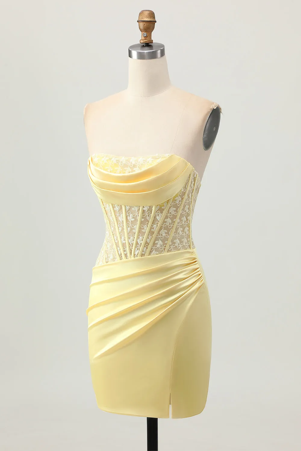 Yellow Satin Corset Tight Short Homecoming Dress with Lace Up Back sold by Zapaka product image thumbnail 3